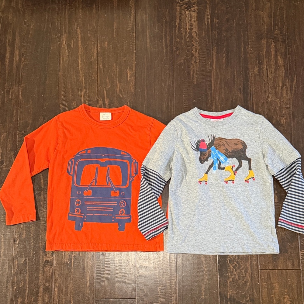 Mini Boden and Hanna Andersson Kids Long Sleeve Graphic Tees - Orange and Gray.